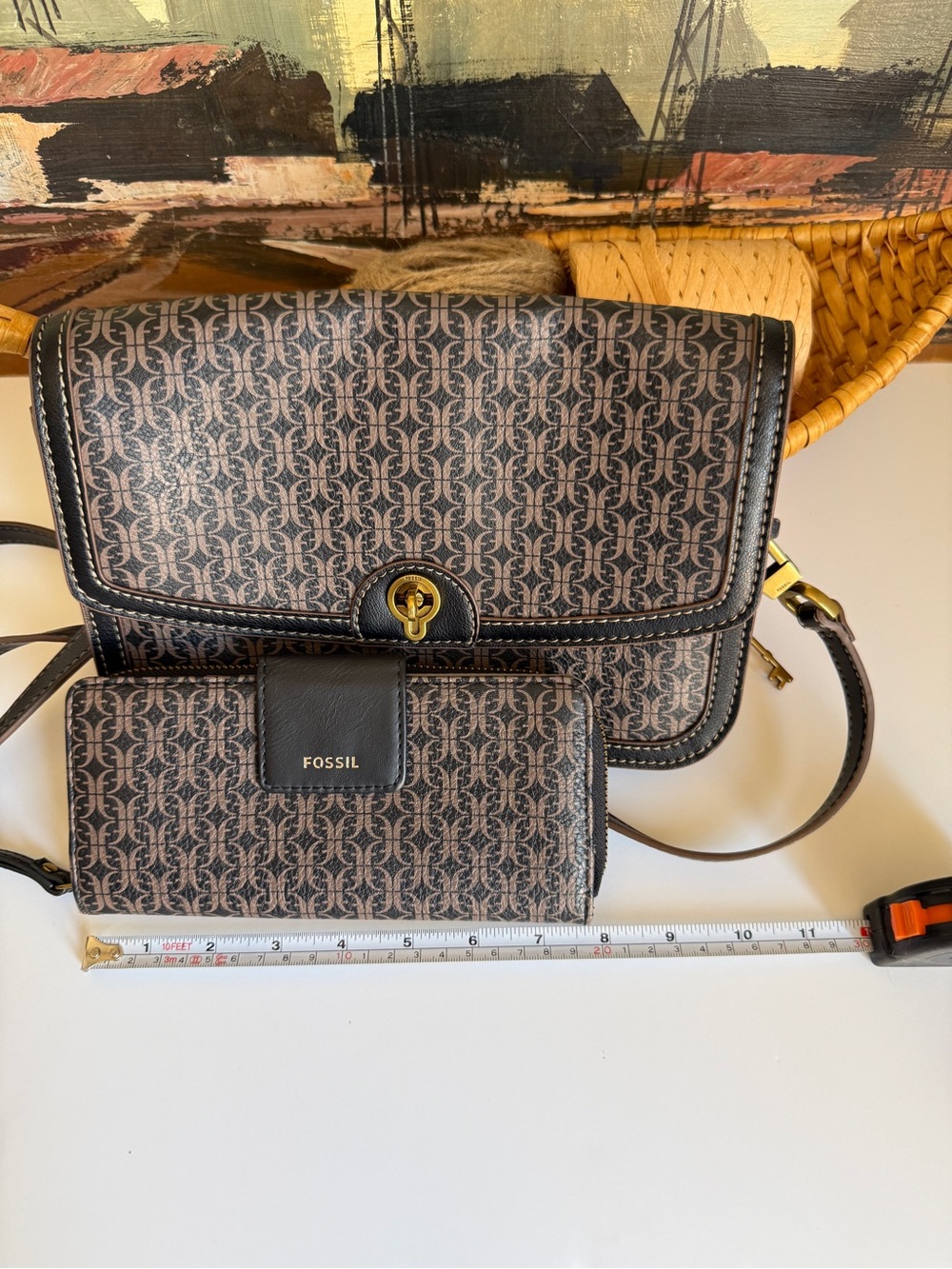 Fossil Ainsley Crossbody Bag & Matching Madison Zip Wallet Set - Monogram